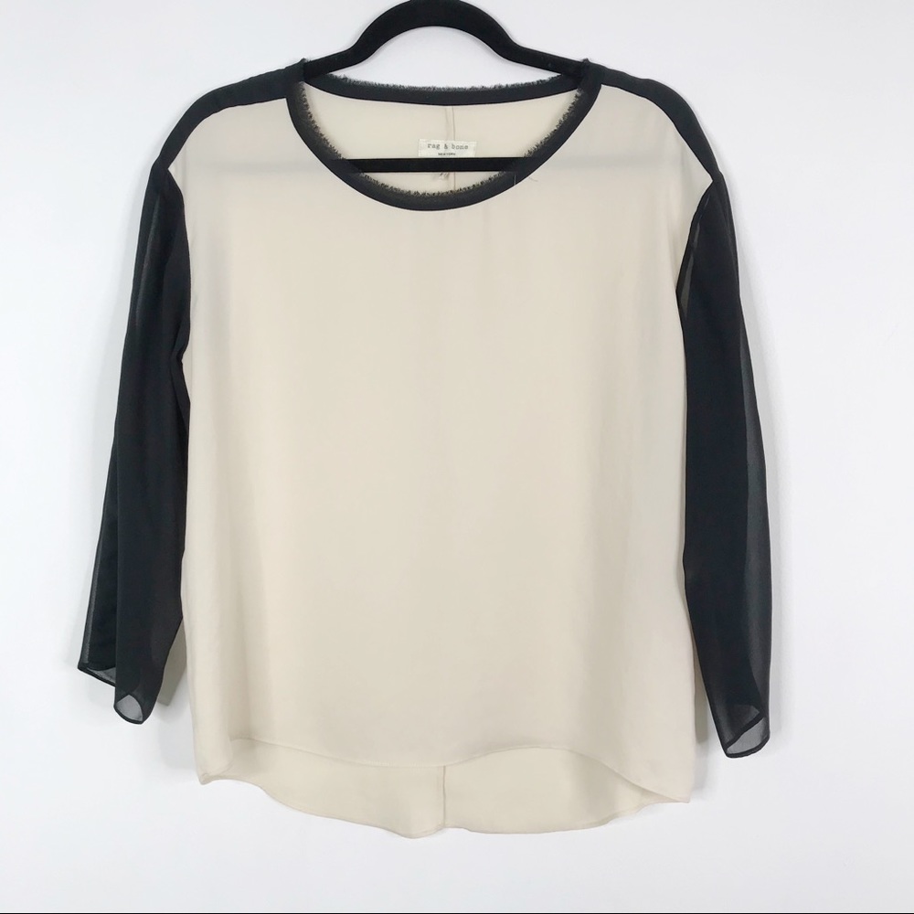 Rag & Bone Colorblock Blouse Top Cream Black XS